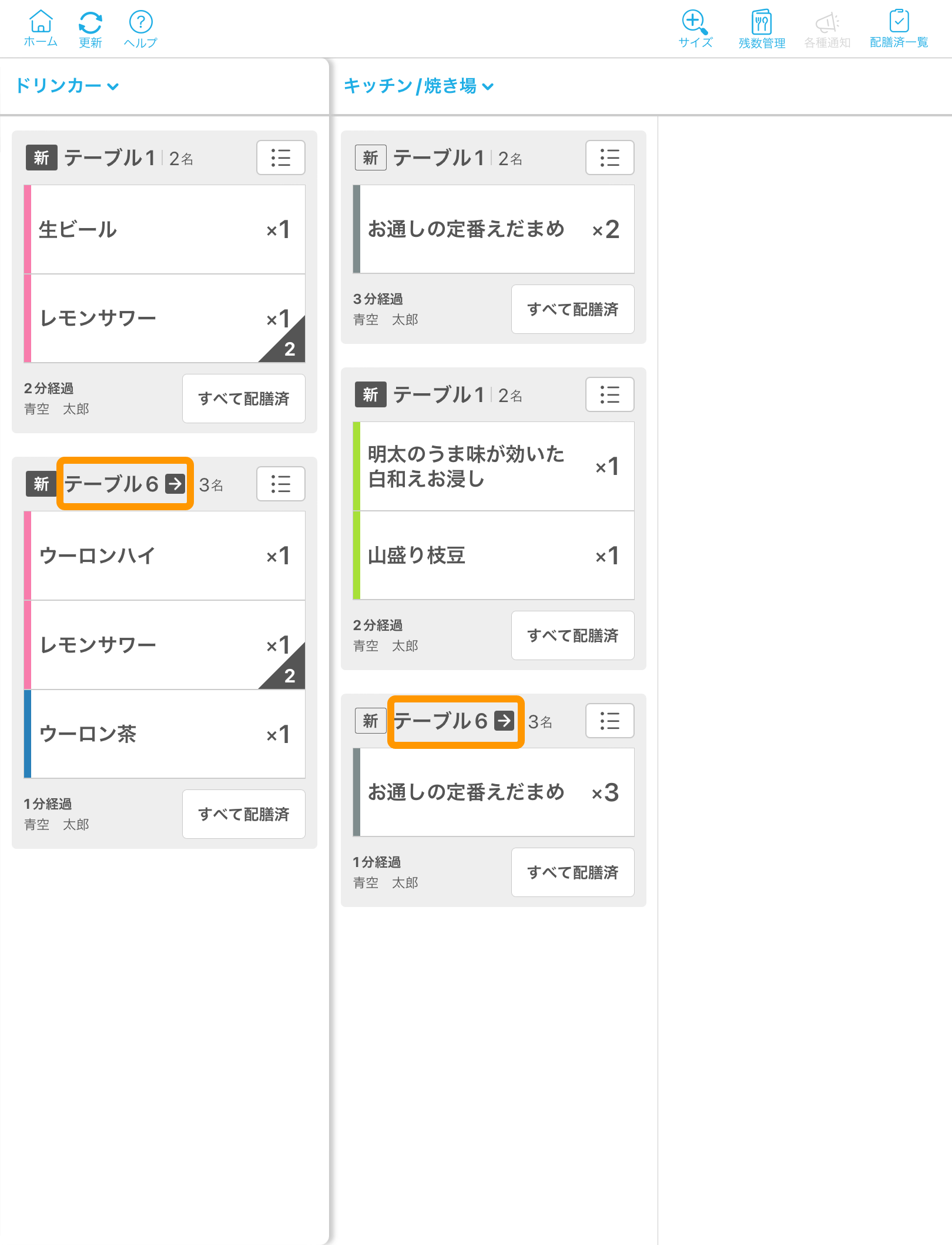 13 キッチンモニター ホール業務モード画面