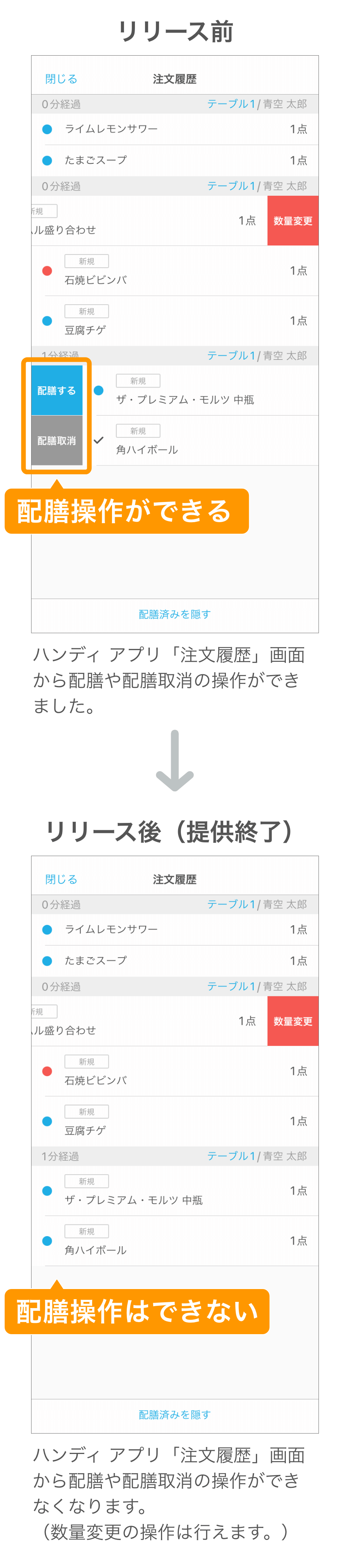 image_sp ハンディ 注文履歴画面 リリース前後のイメージ SP用