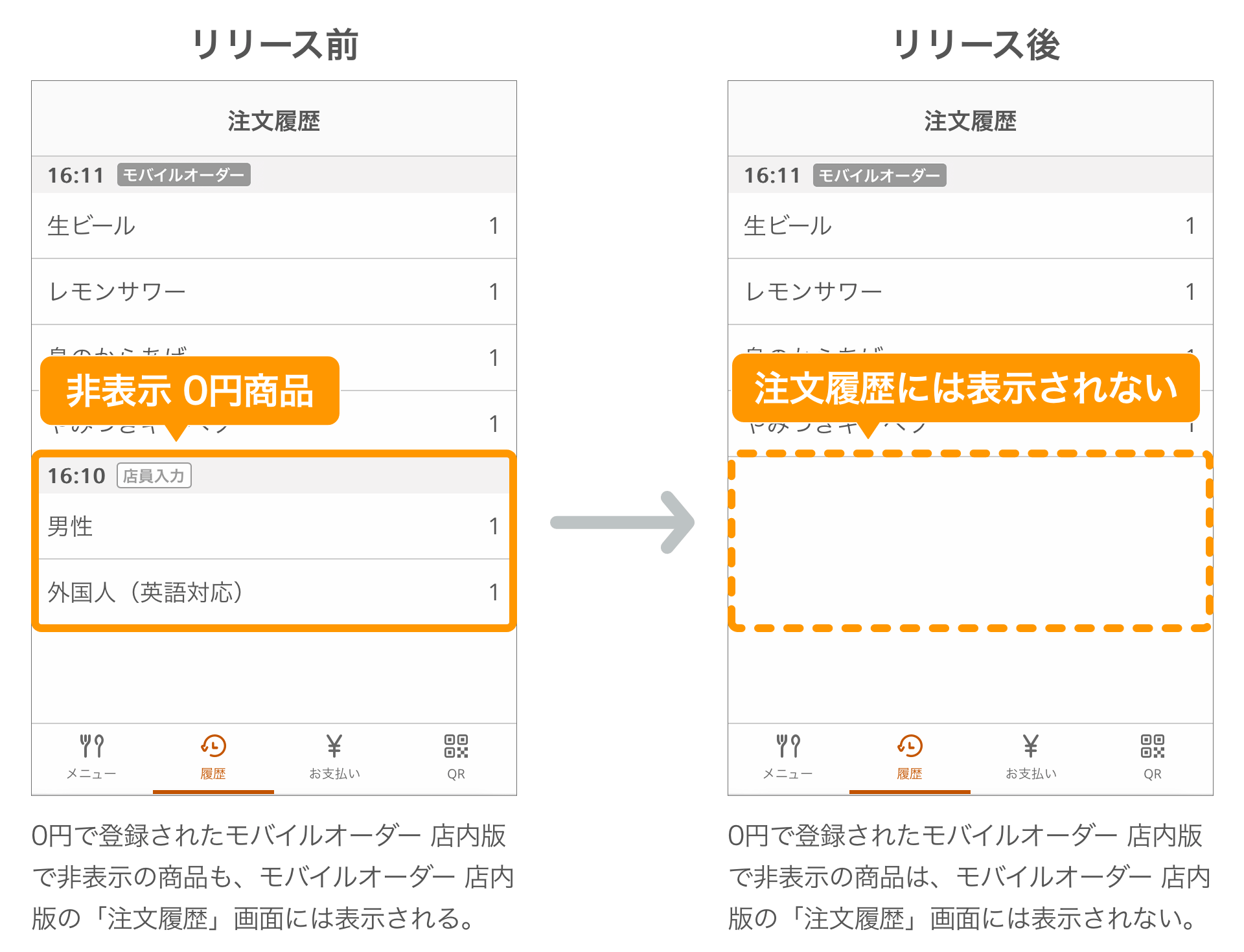 02_pc モバイルオーダー 店内版 注文履歴画面 イメージ PC用