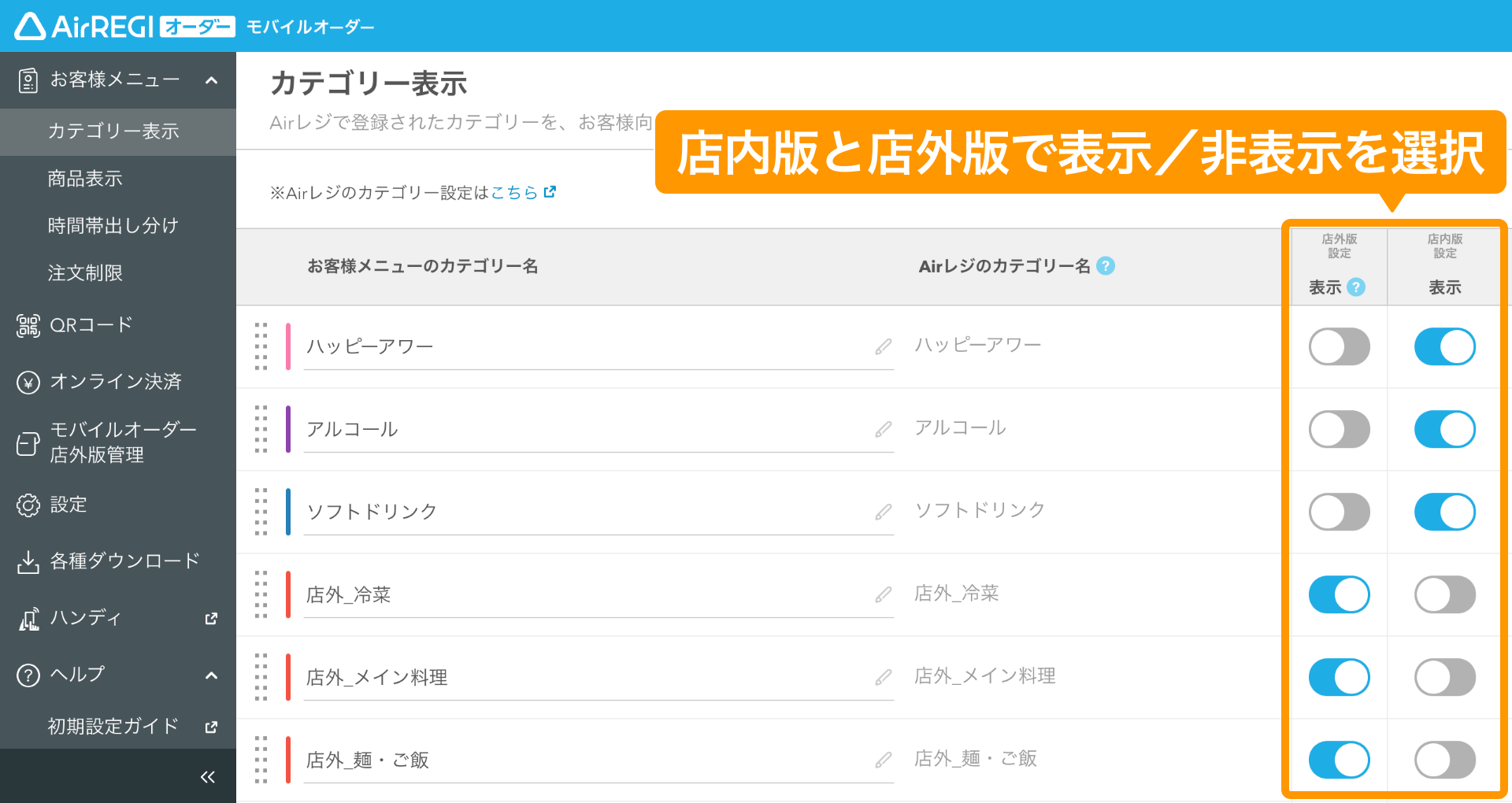 商品表示の設定ガイド（モバイルオーダー 店内版） – Airレジ オーダー