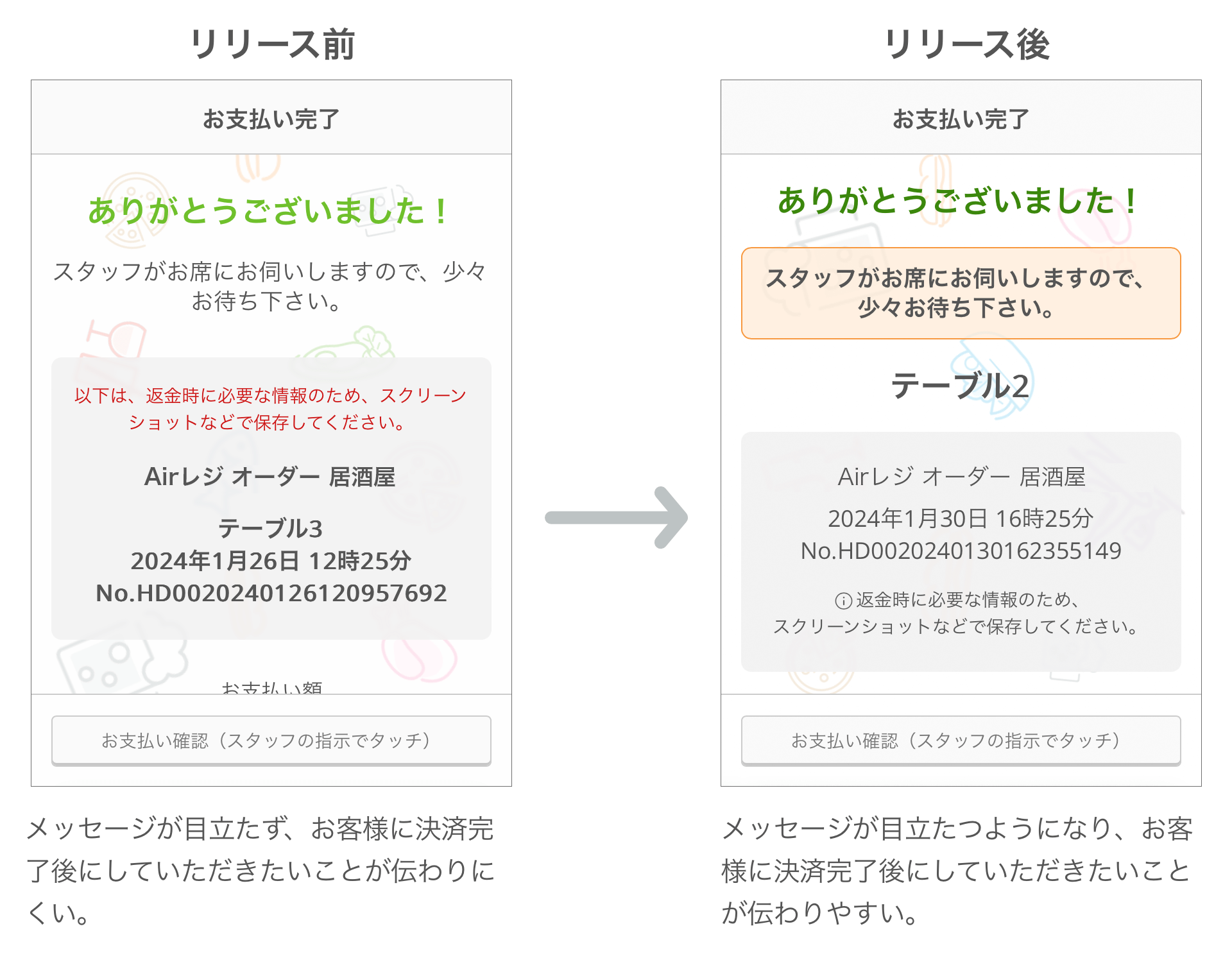 オンライン決済完了時に表示されるメッセージが読まれやすくなりました 