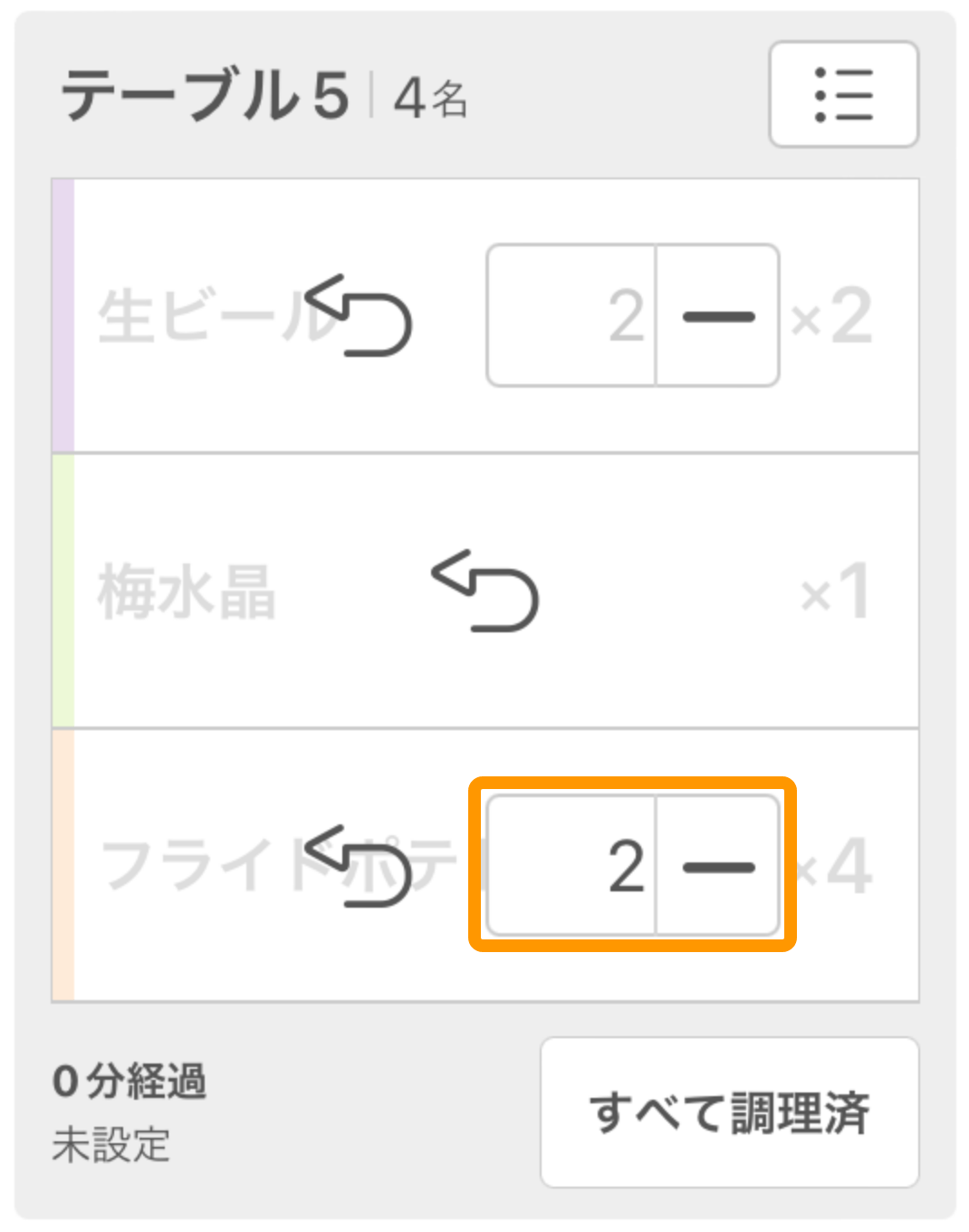 32 キッチンモニター キッチン業務モード画面 一部調理済み