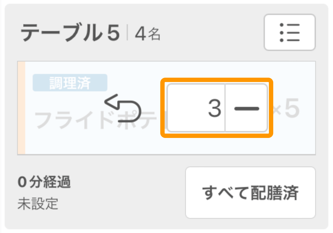 33 キッチンモニター ホール業務モード画面 一部配膳済み