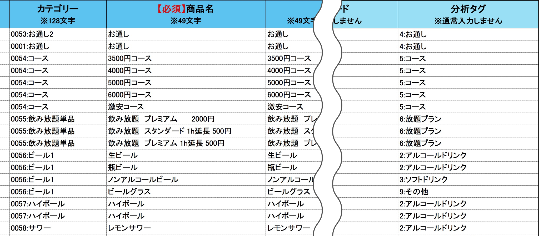 04 Airレジ 商品一括編集用CSVファイル 「分析タグ」の設定見本