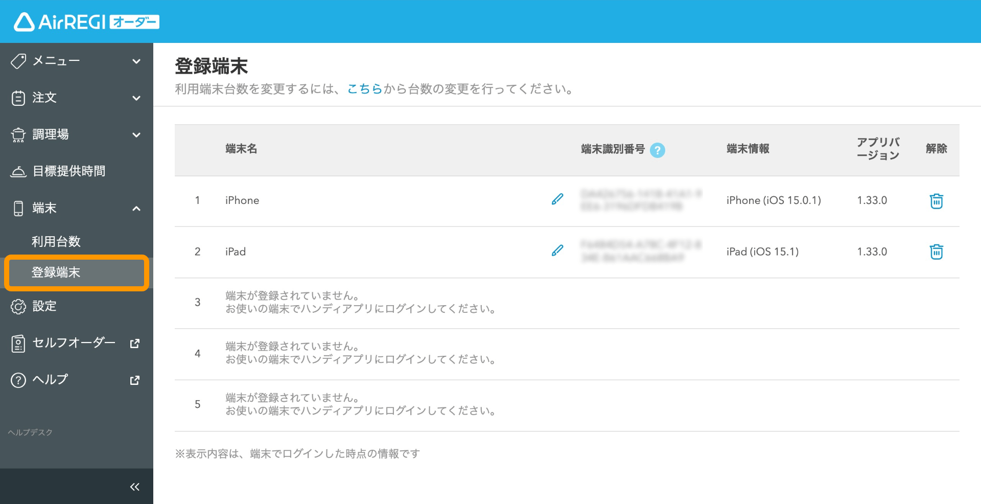 Airレジ オーダー 端末